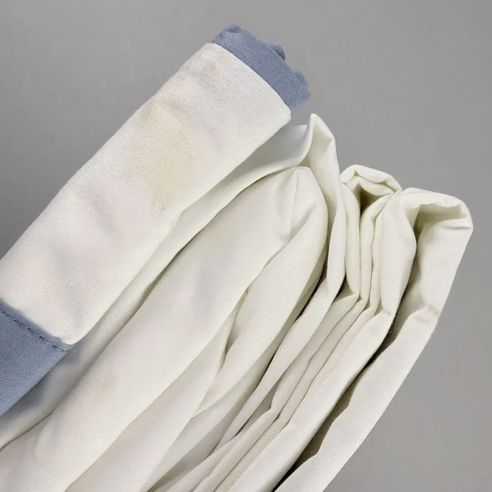 Pottery Barn Morgan Sheet Set QUEEN Organic Percale 400TC White Blue FLAW